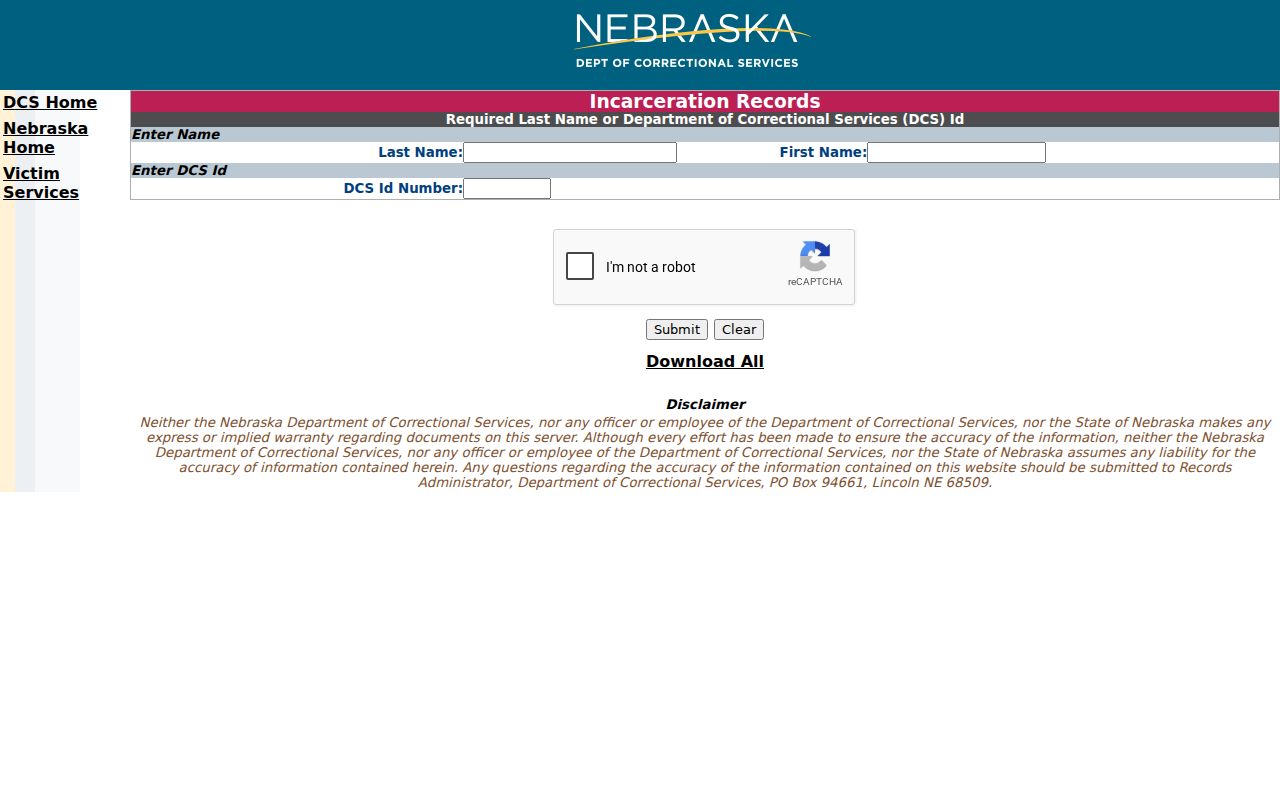 Nemaha County criminal history NDCS inmate search
