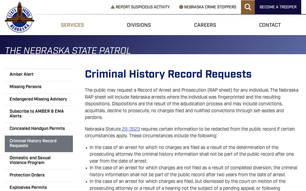 Nemaha County criminal history NSP request guidance