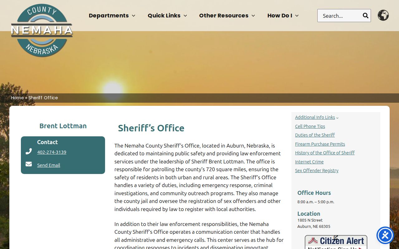 Nemaha County arrest history sheriff office page