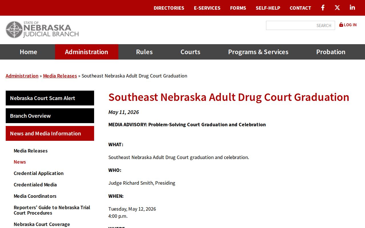 Auburn criminal court record source for the Southeast Nebraska Adult Drug Court