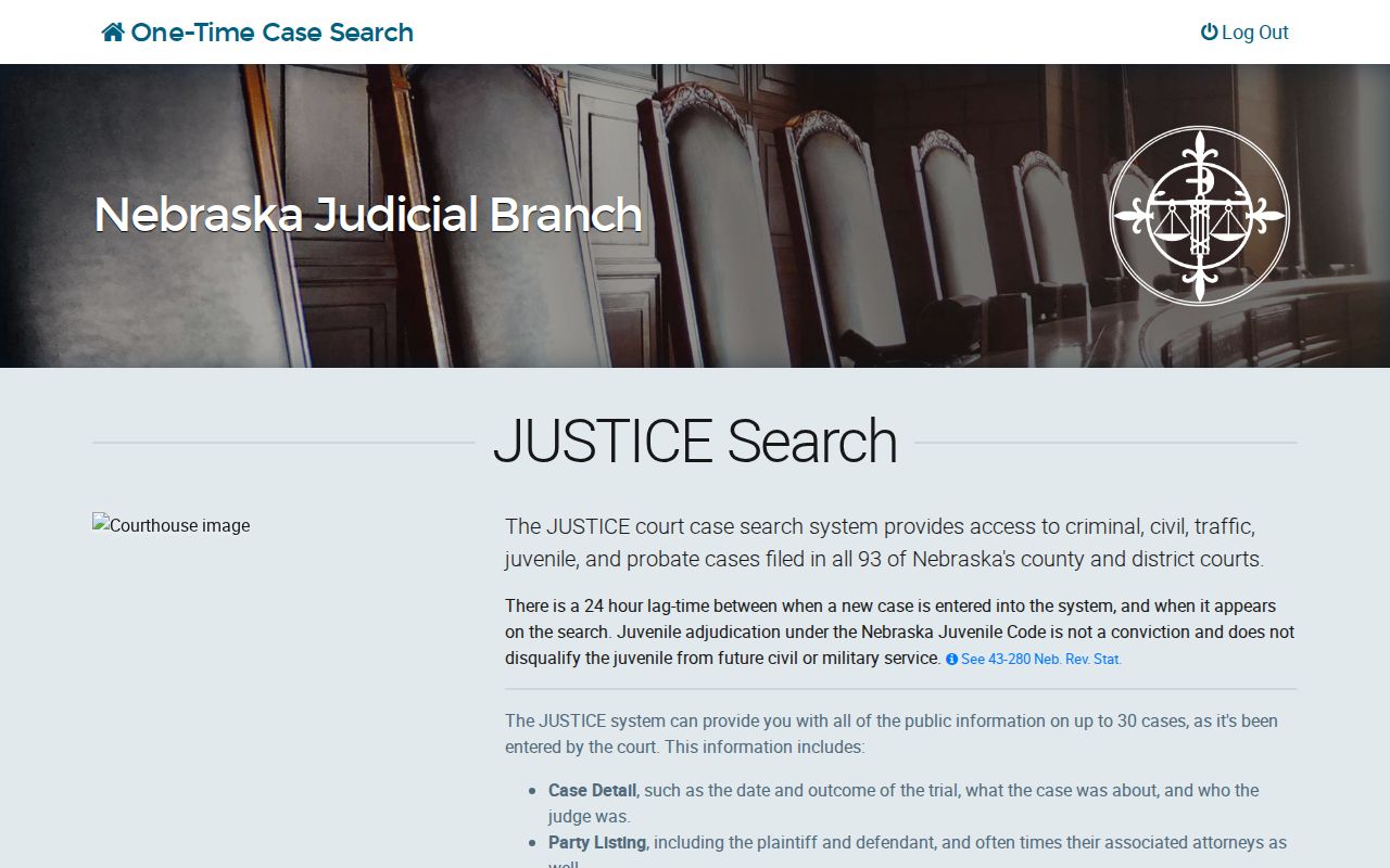 Nemaha County criminal case JUSTICE search screen