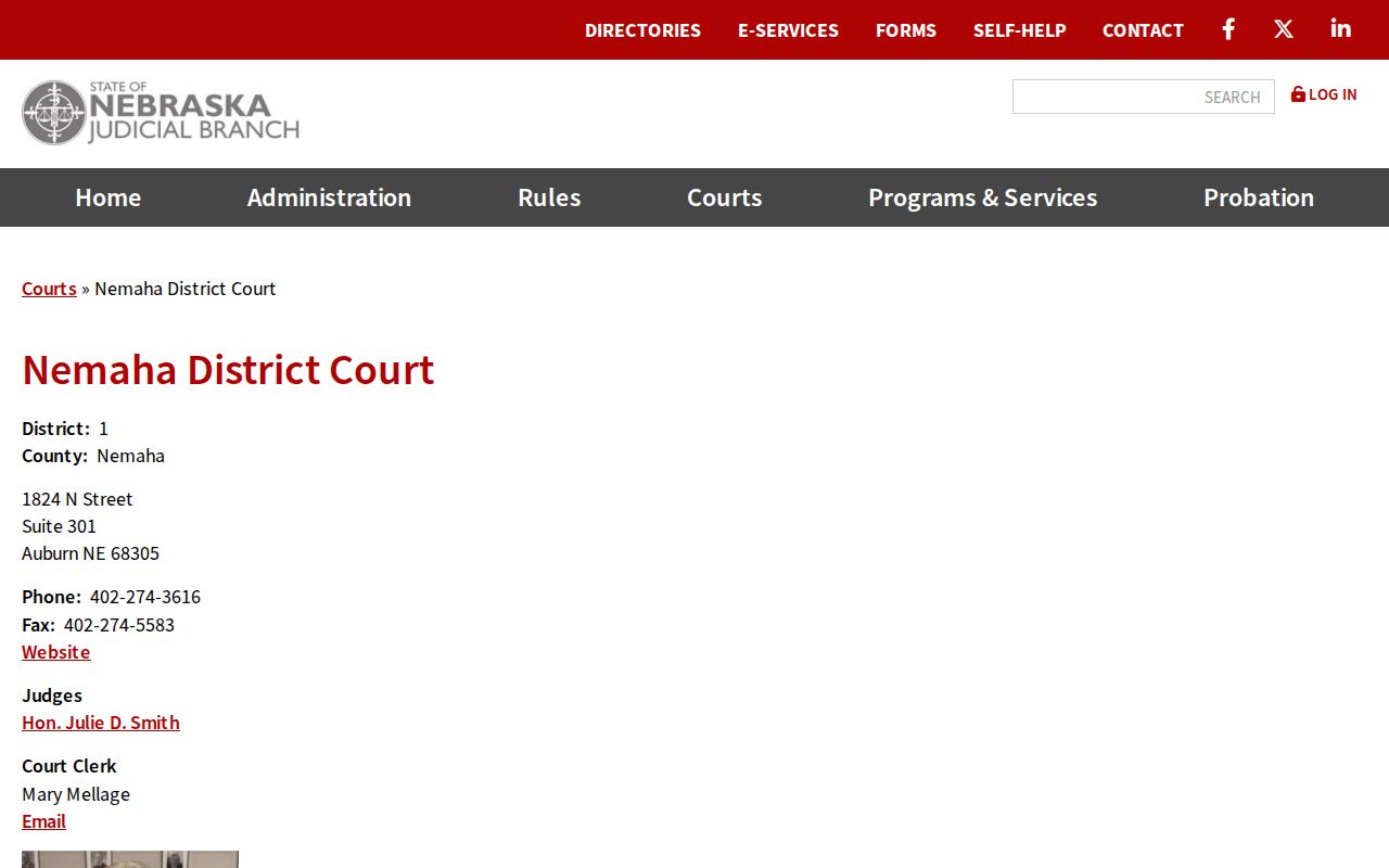 Nemaha County District Court criminal case contact page