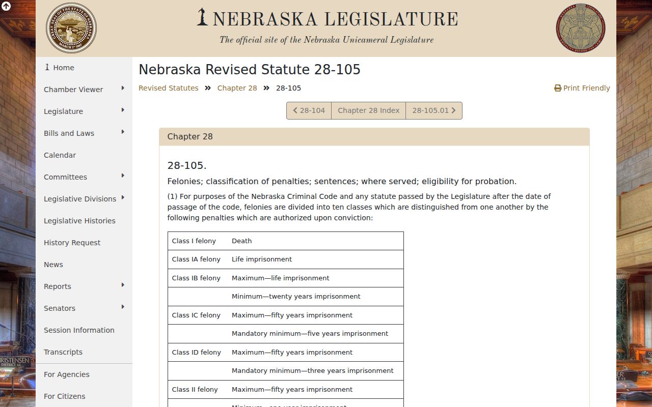 Johnson criminal history source for Nebraska felony classifications