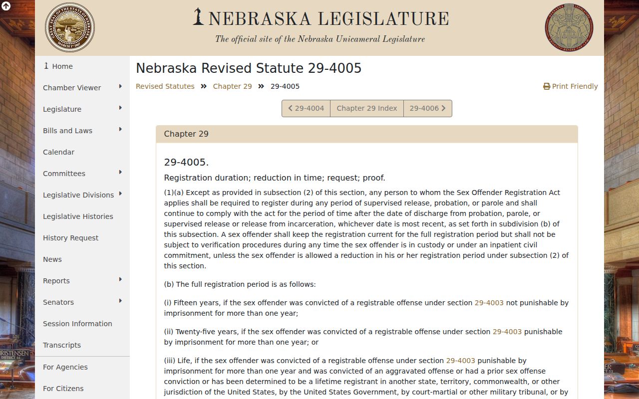 Nebraska registration duration law for Nemaha County sex offender records